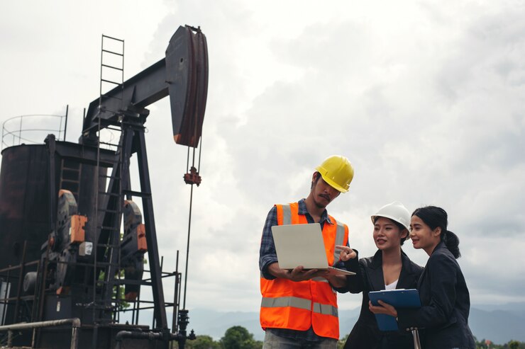 engineering-team-stands-beside-working-oil-pumps-with-sky_1150-19224